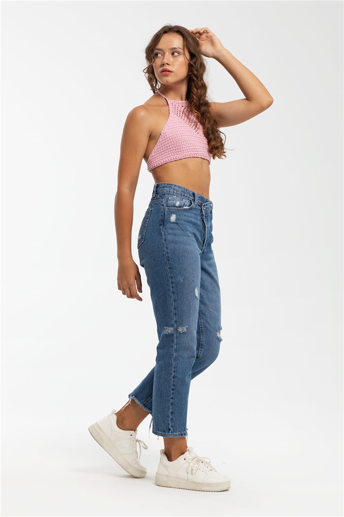 Nisan Ajurlu Triko Crop  PEMBE  TT3220-Z