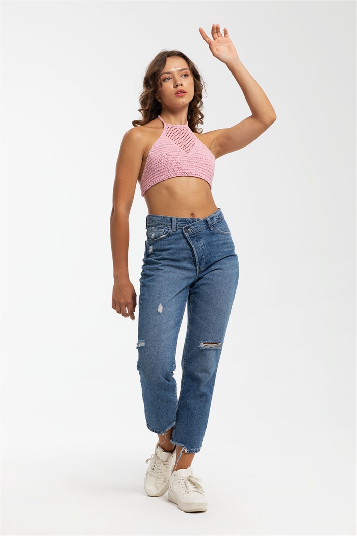 Nisan Ajurlu Triko Crop  PEMBE  TT3220-Z