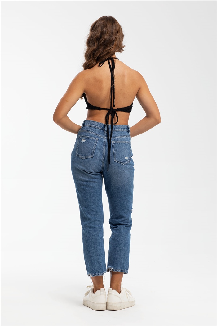 Nisan Ajurlu Triko Crop  SİYAH  TT3220-Z