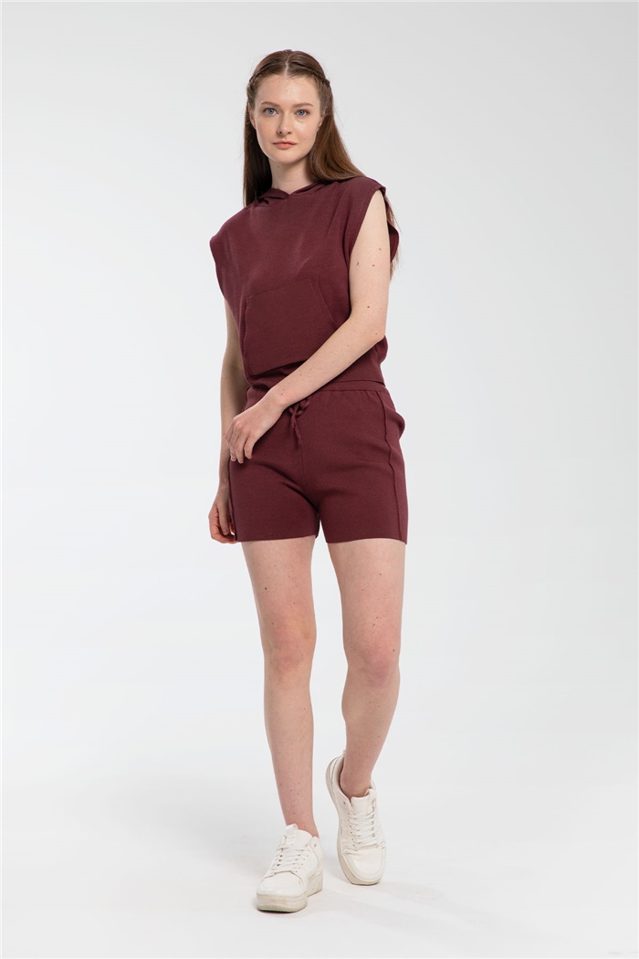 Nisan Bağcıklı Triko Şort  BORDO  TT3065-Z