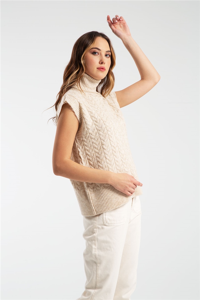 Nisan Balıkçı Yaka Örgülü Triko Süveter  CAMEL  TT2899-Z
