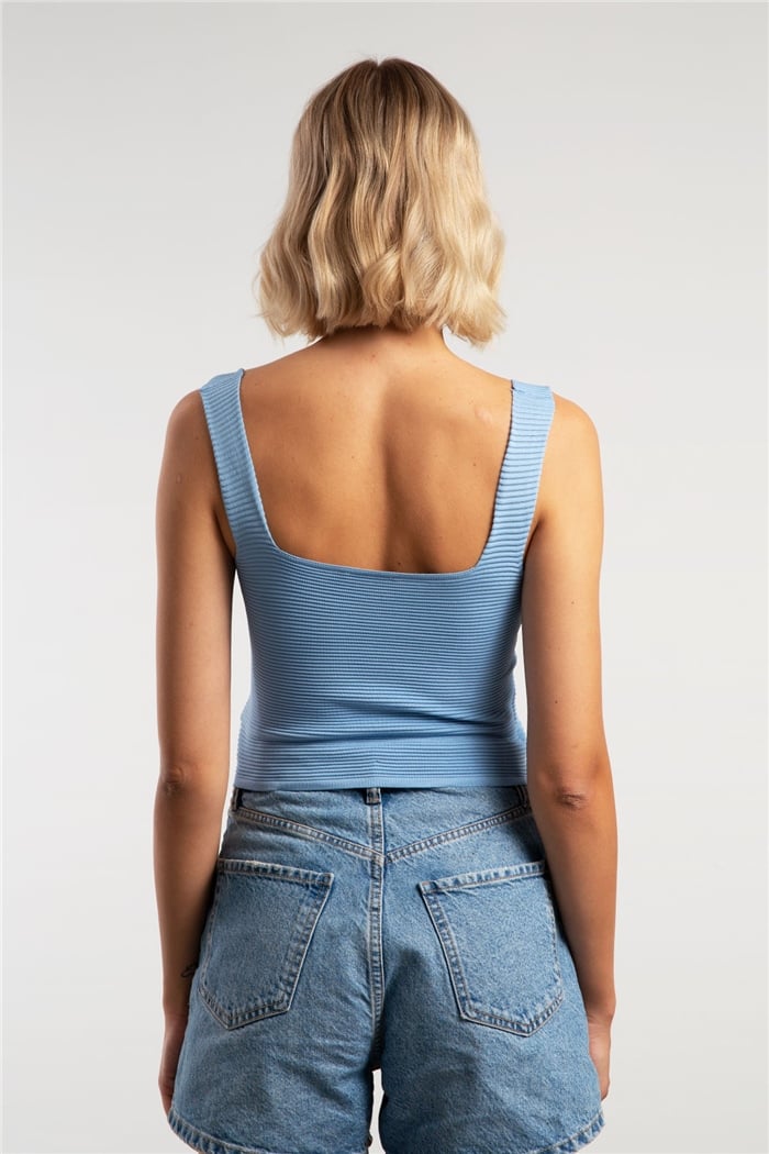 Nisan Bekletmeli Triko Bluz  MAVİ  TT2531-S