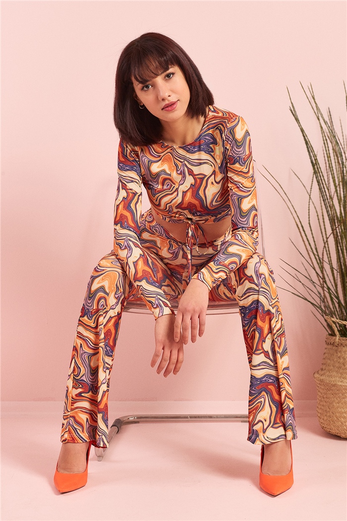 Nisan BEL BİYE DETAYLI BLUZ  ORANJ  N22-1363