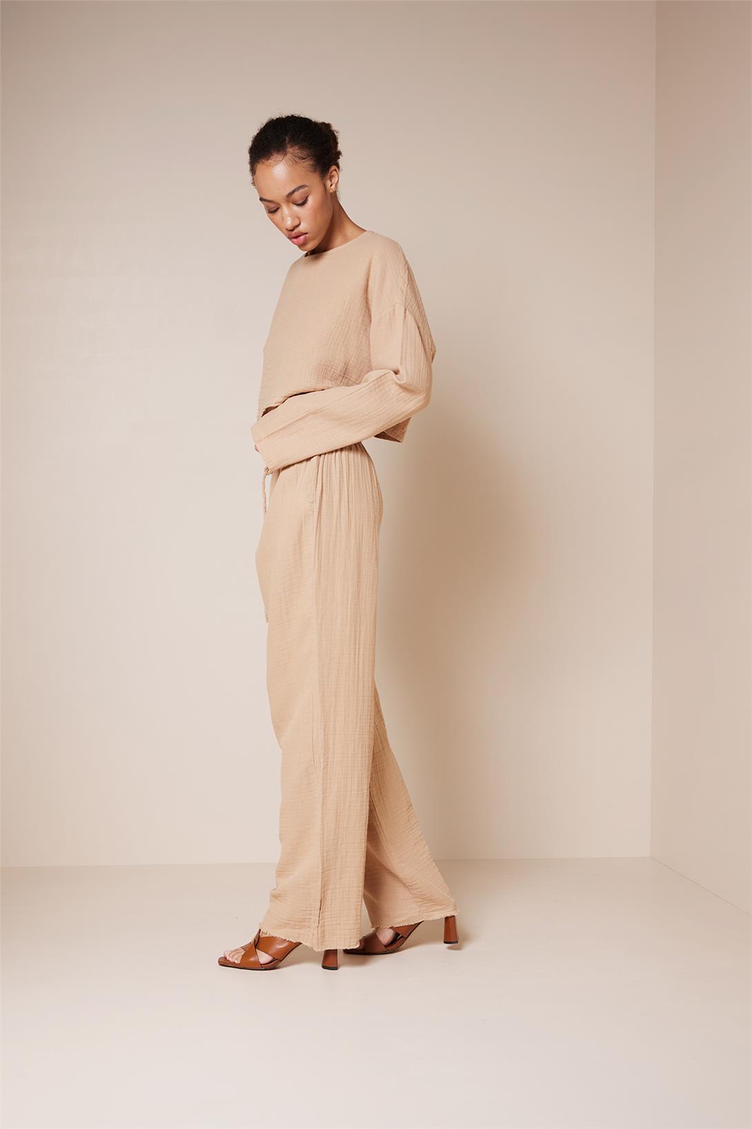 Nisan  BELİ BAĞCIKLI DÖKÜMLÜ PANTOLON CAMEL NB25-1003