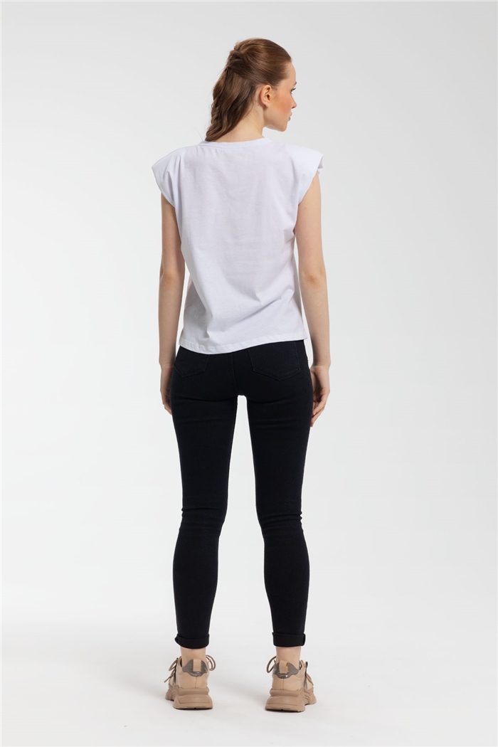 Nisan Bisiklet Yaka Vatkalı T-Shirt  BEYAZ  N21-1122
