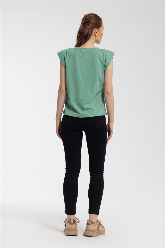 Nisan Bisiklet Yaka Vatkalı T-Shirt  ÇAĞLA YEŞİLİ  N21-1122