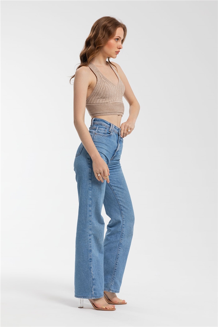 Nisan Çapraz Askılı Crop Triko Atlet  BEJ  TT3142-Z