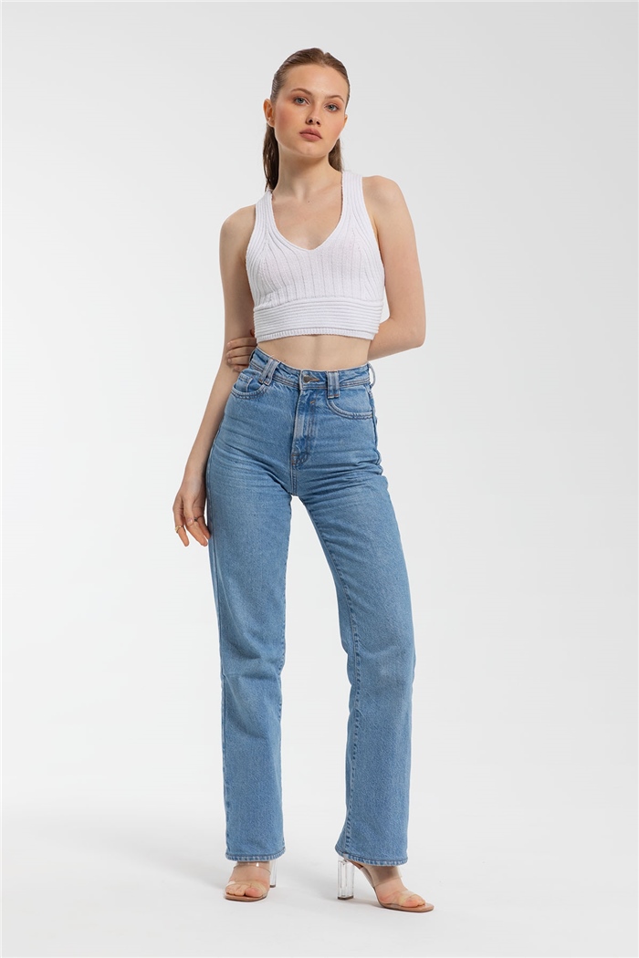 Nisan Çapraz Askılı Crop Triko Atlet  BEYAZ  TT3142-Z