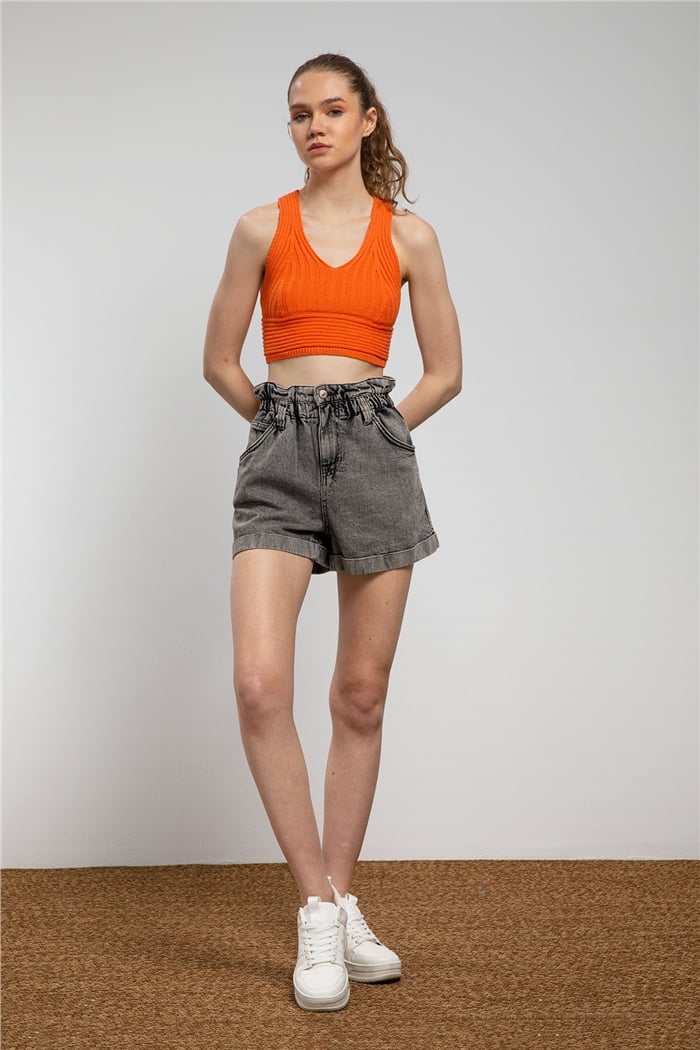 Nisan Çapraz Askılı Crop Triko Atlet  ORANJ  TT3142-Z