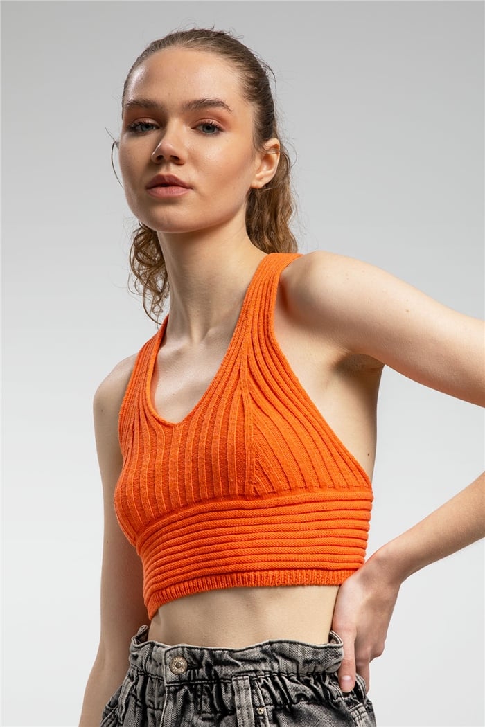 Nisan Çapraz Askılı Crop Triko Atlet  ORANJ  TT3142-Z