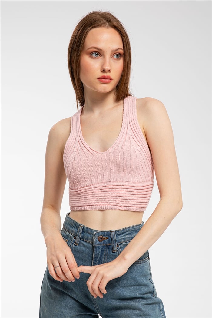 Nisan Çapraz Askılı Crop Triko Atlet  PUDRA  TT3142-Z