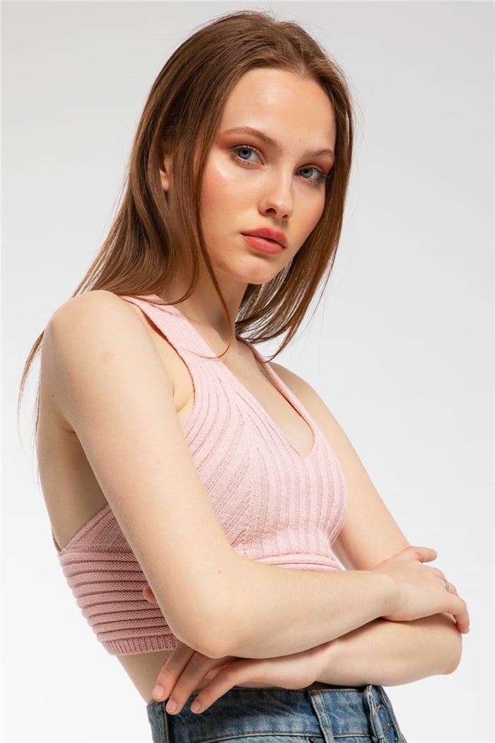 Nisan Çapraz Askılı Crop Triko Atlet  PUDRA  TT3142-Z