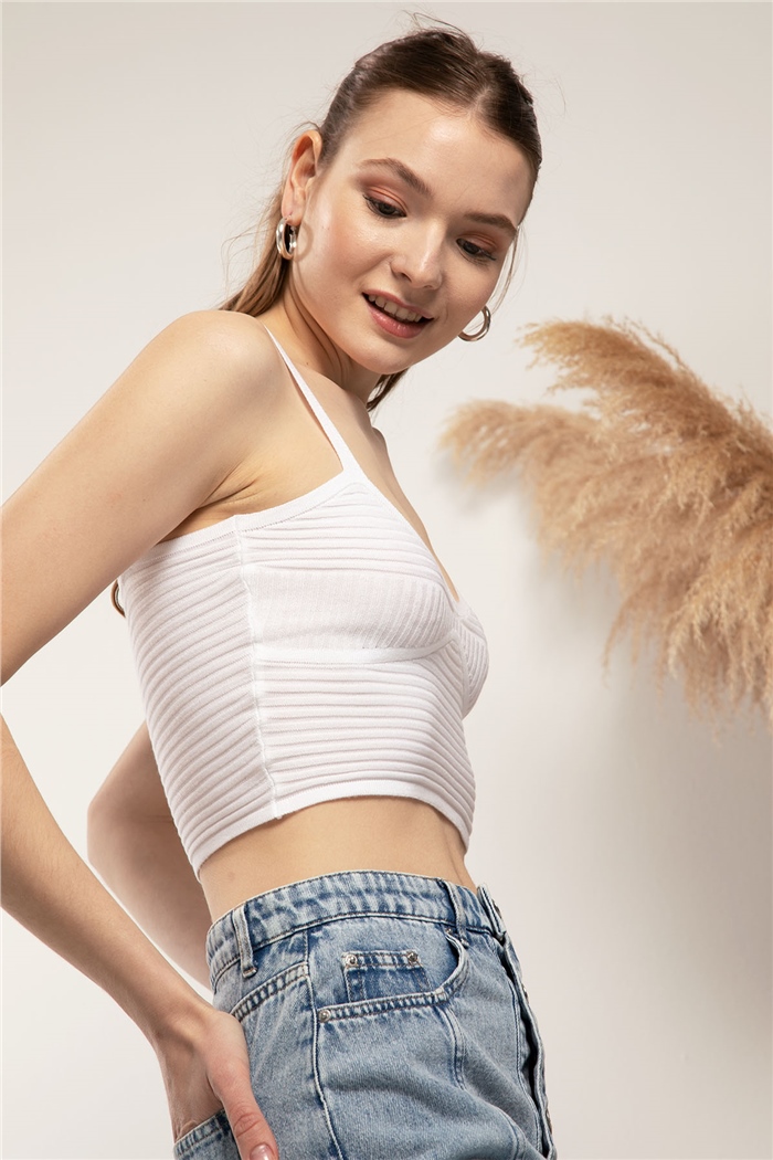 Nisan Crop Triko Atlet  BEYAZ  TT3091-Z