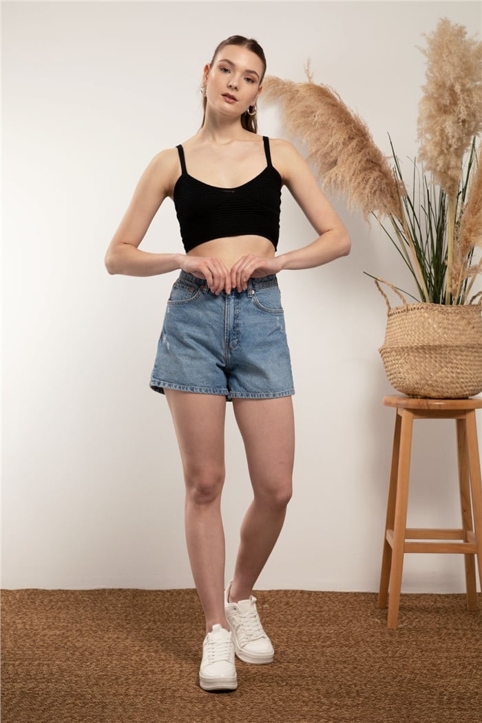 Nisan Crop Triko Atlet  SİYAH  TT3091-Z