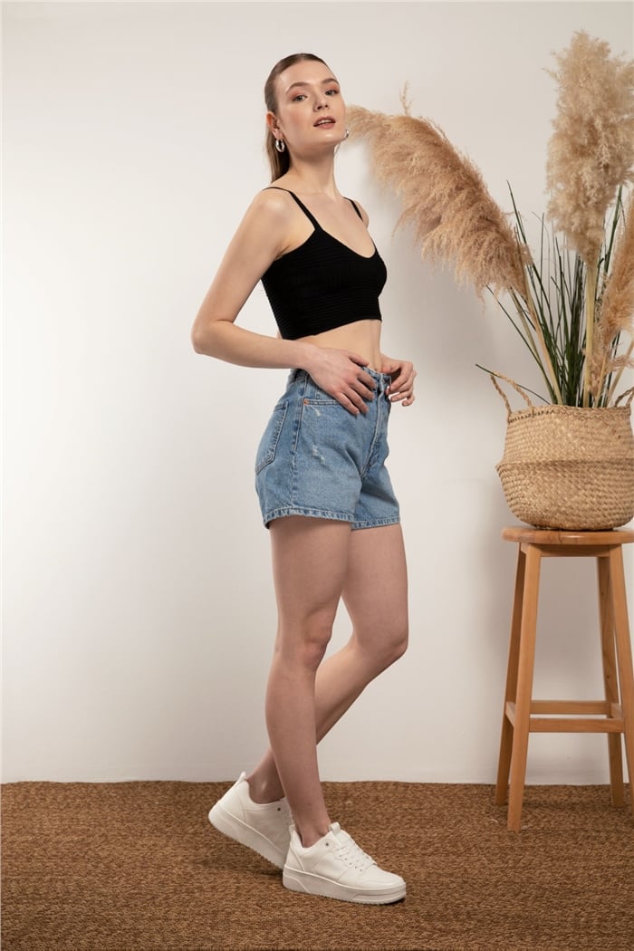 Nisan Crop Triko Atlet  SİYAH  TT3091-Z