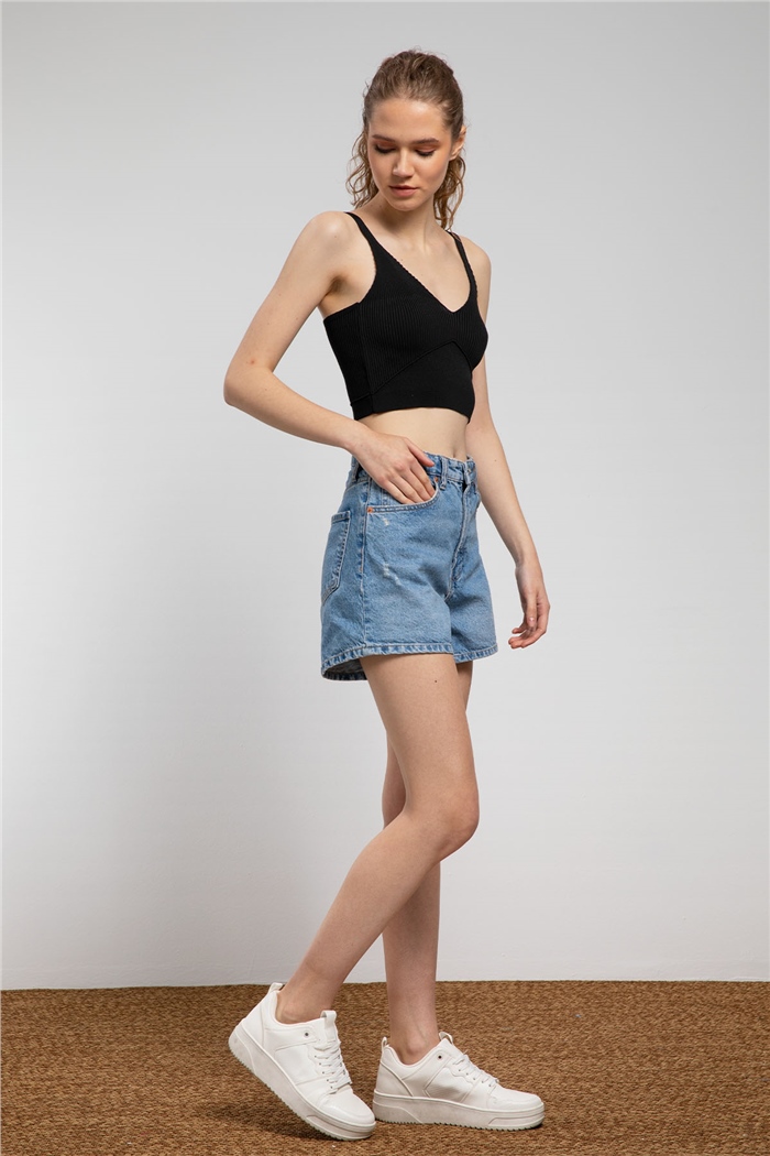 Nisan Crop Triko Atlet  SİYAH  TT3141-Z