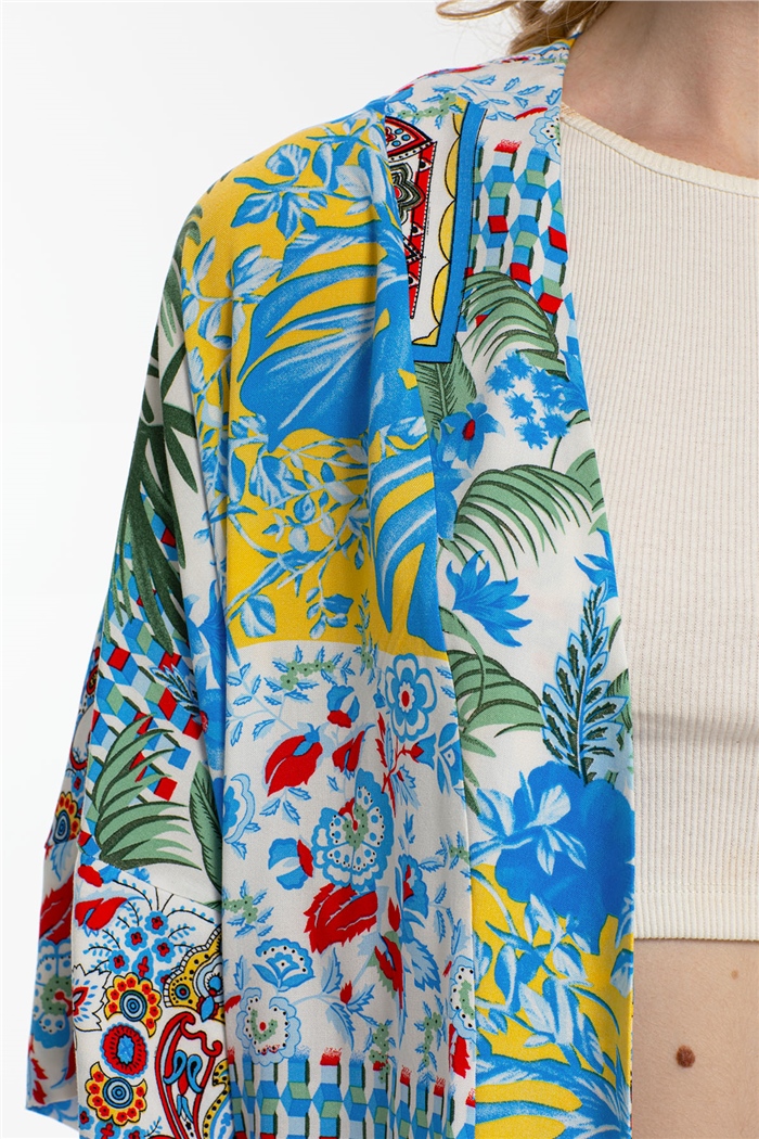 Nisan Desenli Kimono  İNDİGO  N21-1180