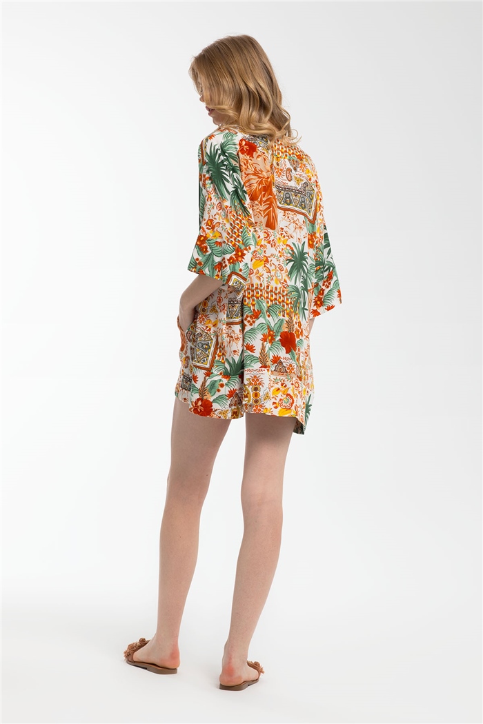 Nisan Desenli Kimono  KİREMİT  N21-1180