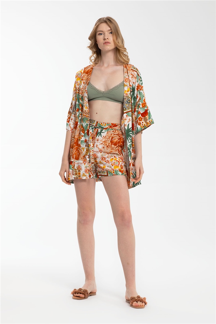 Nisan Desenli Kimono  KİREMİT  N21-1180