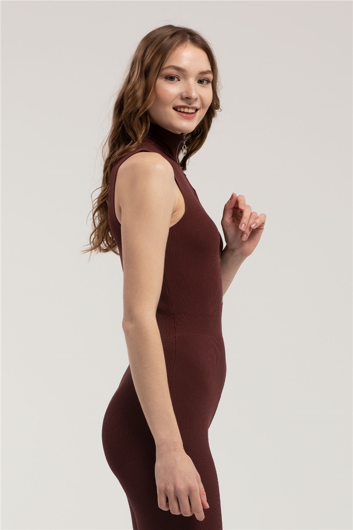 Nisan Dik Yaka Triko Tulum  BORDO  TT3042-Z