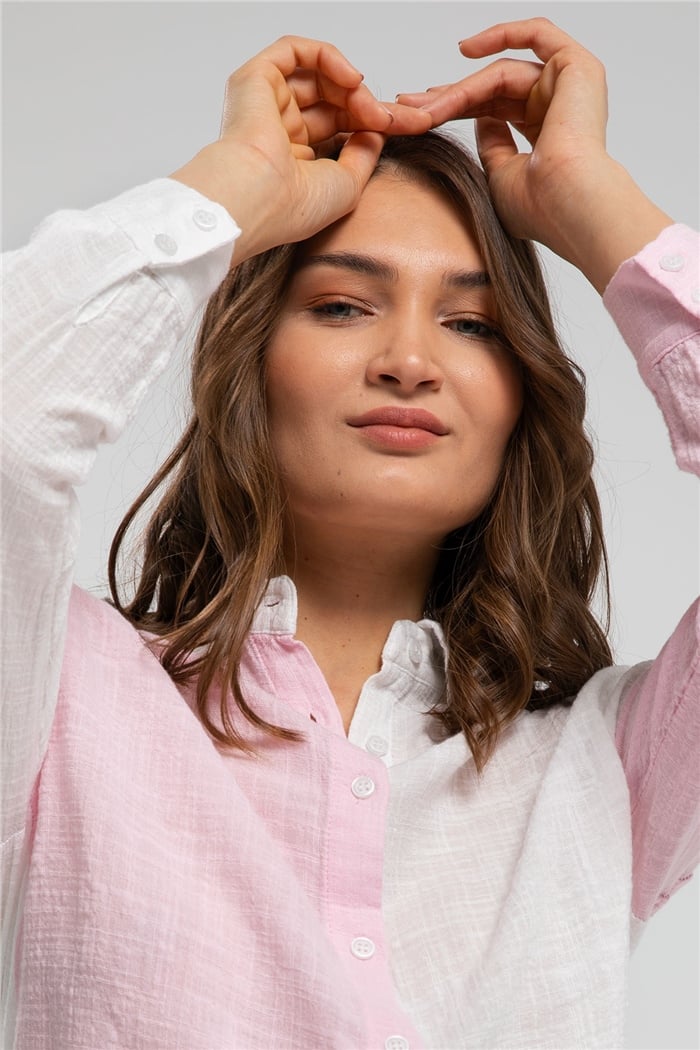 Nisan Düğmeli  Gömlek  PEMBE  N21-1102