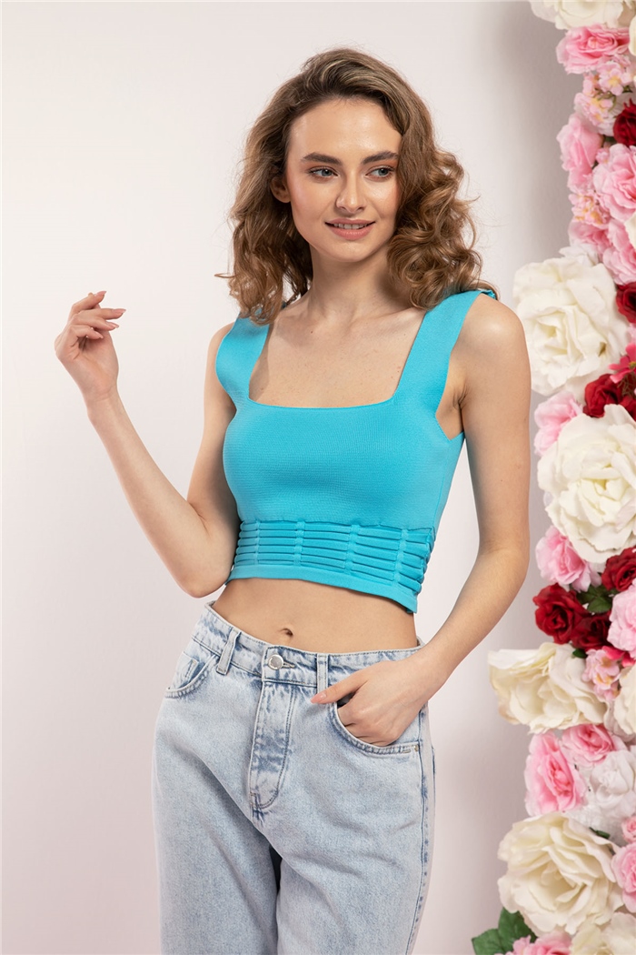 Nisan Etek Ucu Desenli Kare Yaka Triko Atlet  AQUA  TT3084-Z