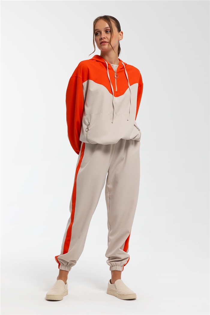Nisan Fermuarlı Garnili Sweatshirt  BEJ-ORANJ  N21-1223