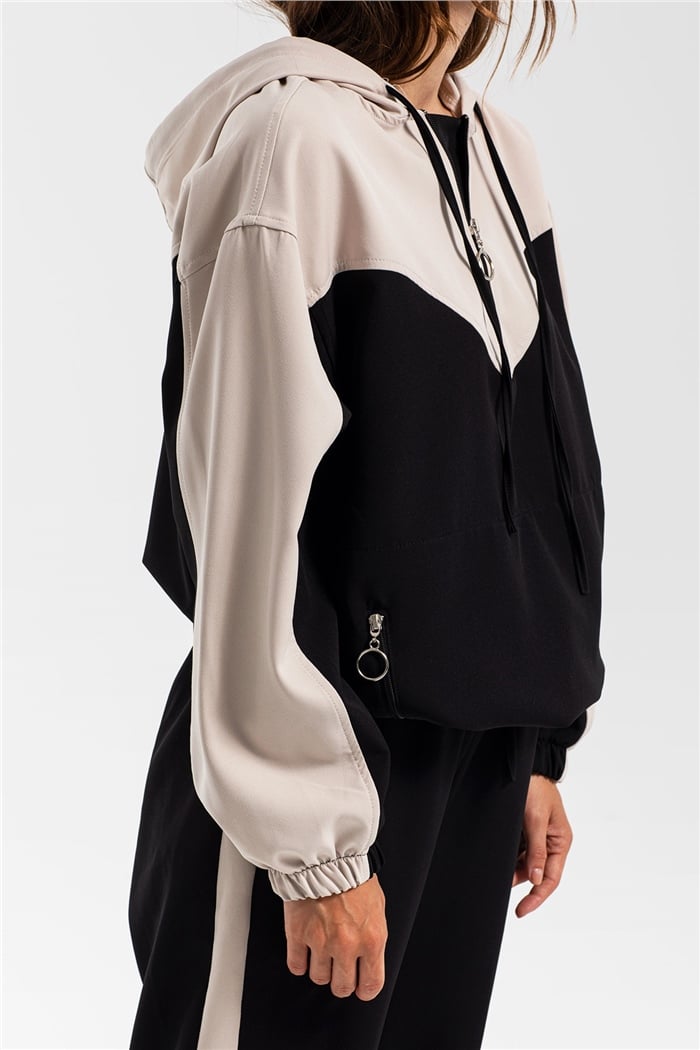 Nisan Fermuarlı Garnili Sweatshirt  SİYAH-BEJ  N21-1223