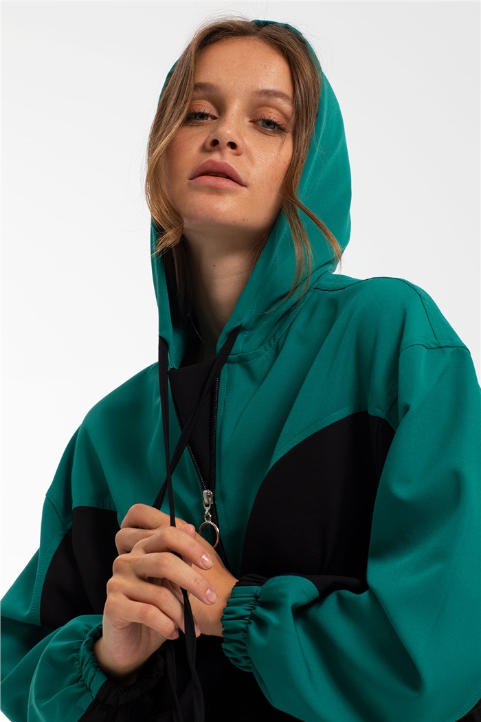 Nisan Fermuarlı Garnili Sweatshirt  SİYAH-YEŞİL  N21-1223