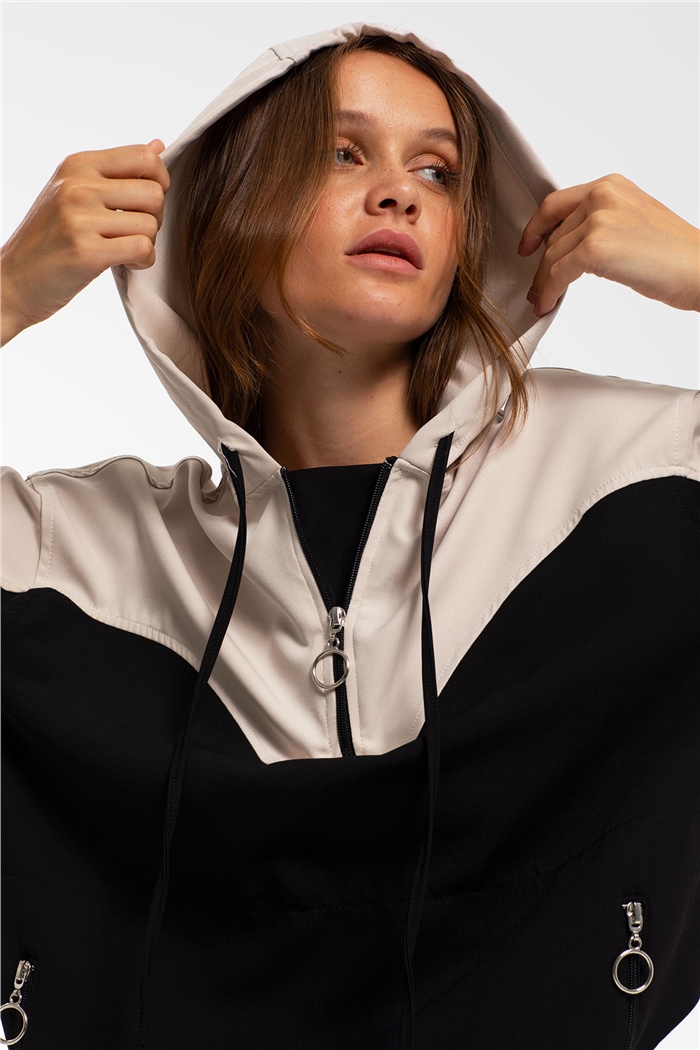 Nisan Fermuarlı Garnili Sweatshirt  SİYAH-BEJ  N21-1223