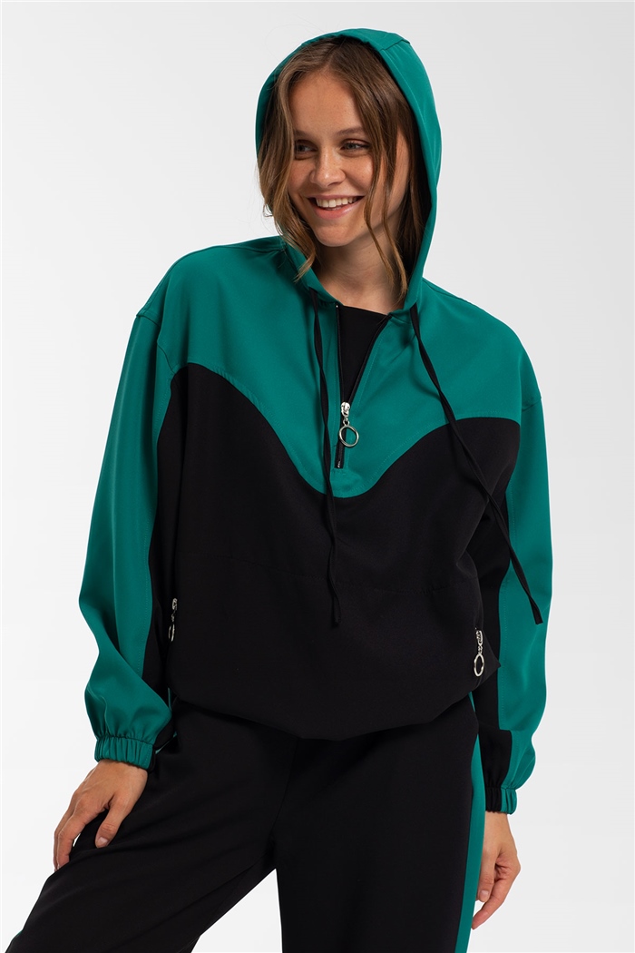 Nisan Fermuarlı Garnili Sweatshirt  SİYAH-YEŞİL  N21-1223