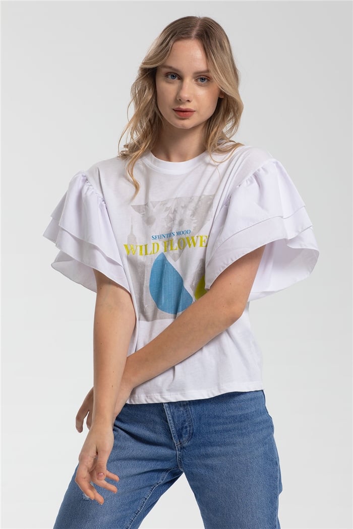 Nisan Fırfırlı T-Shirt  BEYAZ  N21-1045