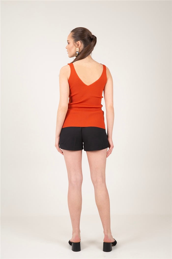 Nisan Fitilli V Yaka Dantelli Triko Bluz  KİREMİT  TT1737
