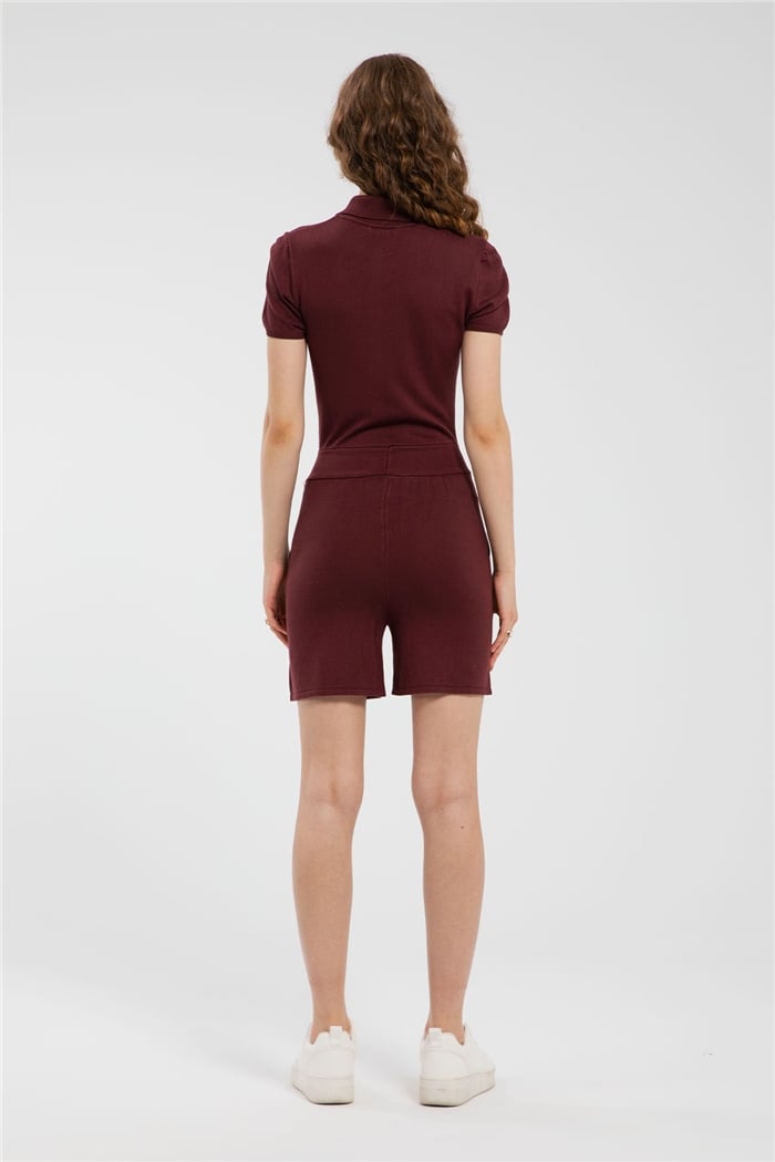 Nisan Gömlek Yaka Mini Triko Tulum  BORDO  TT3115-Z