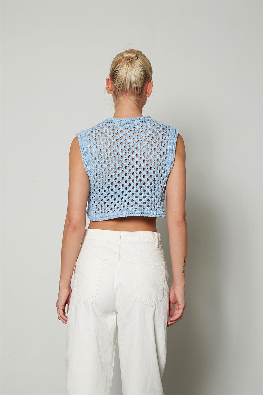 Nisan Kadın Ajurlu Crop Triko Süveter BEBE MAVİ TT3131-Z