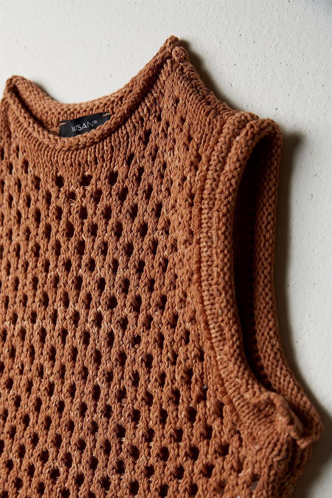 Nisan Kadın Ajurlu Crop Triko Süveter CAMEL TT3131-Z