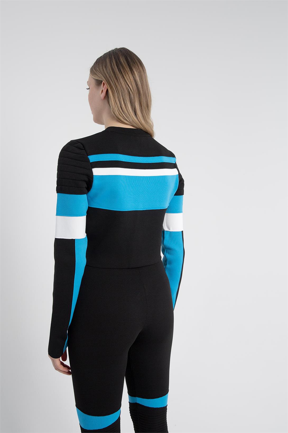 Nisan Kadın Biker Triko Ceket SİYAH-AQUA TT3803-Z