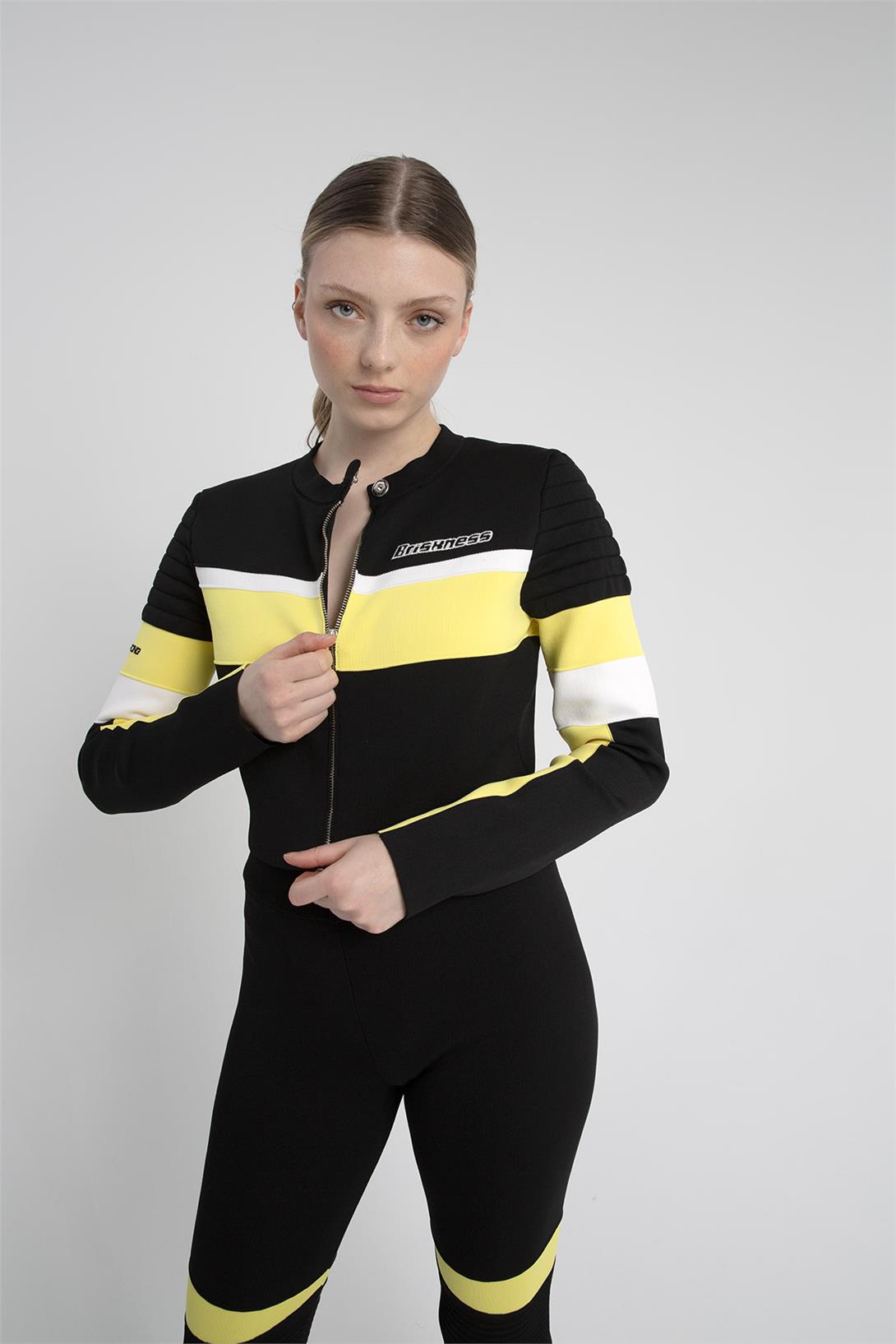 Nisan Kadın Biker Triko Ceket SİYAH-SARI TT3803-Z