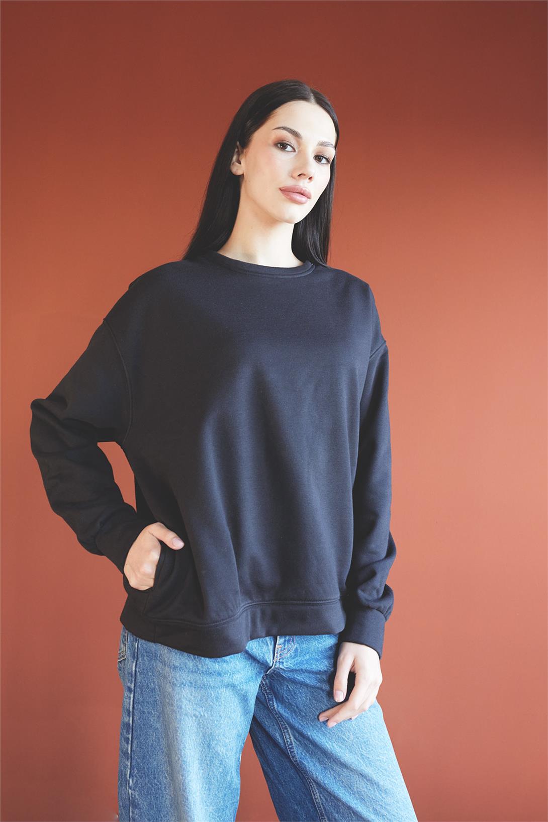 Nisan Kadın Bisiklet Yaka Oversize Sweatshirt SİYAH N24-1782