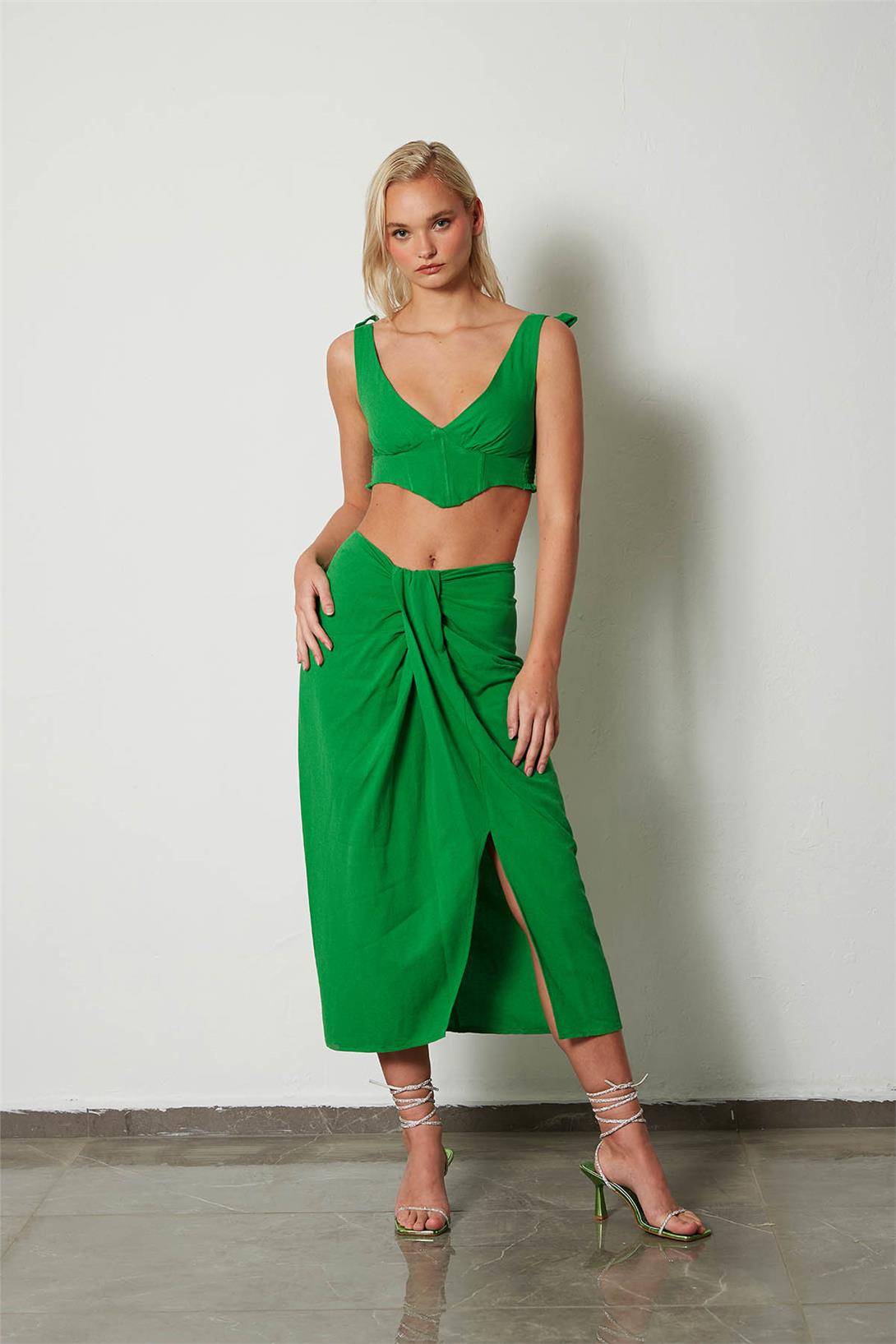 Nisan Kadın Drape Detaylı Keten Etek BENETTON N23-1633