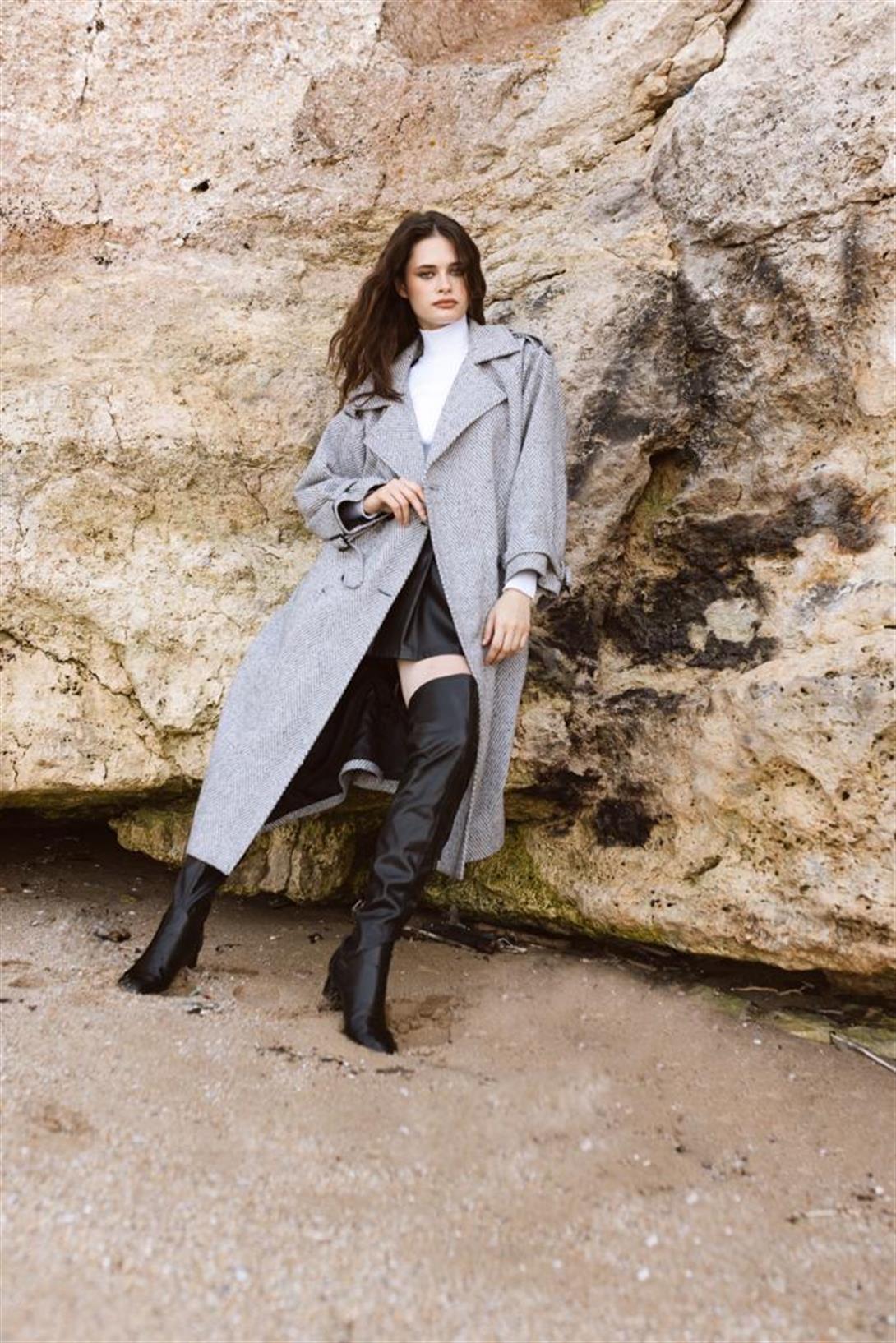 Nisan Kadın Düğmeli Oversize Kaşe Kaban SİYAH N24-1744