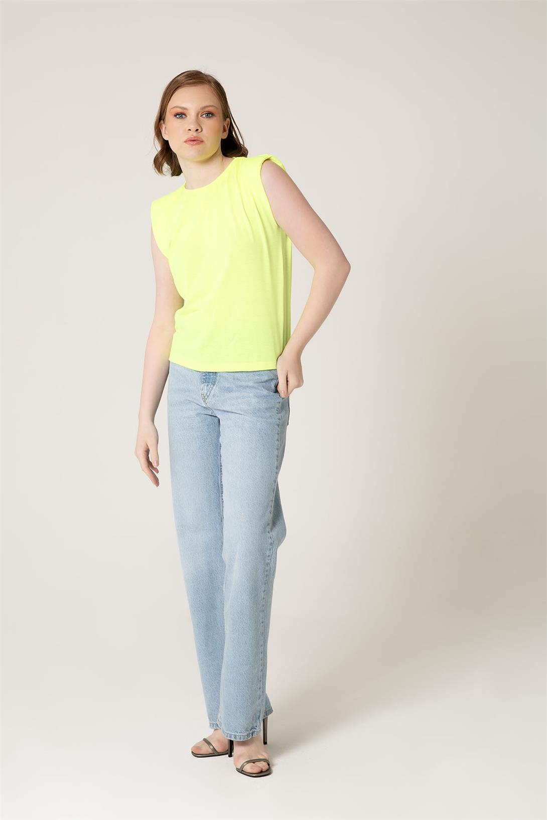 Nisan Kadın VATKALI T-SHIRT NEON SARI N22-1325