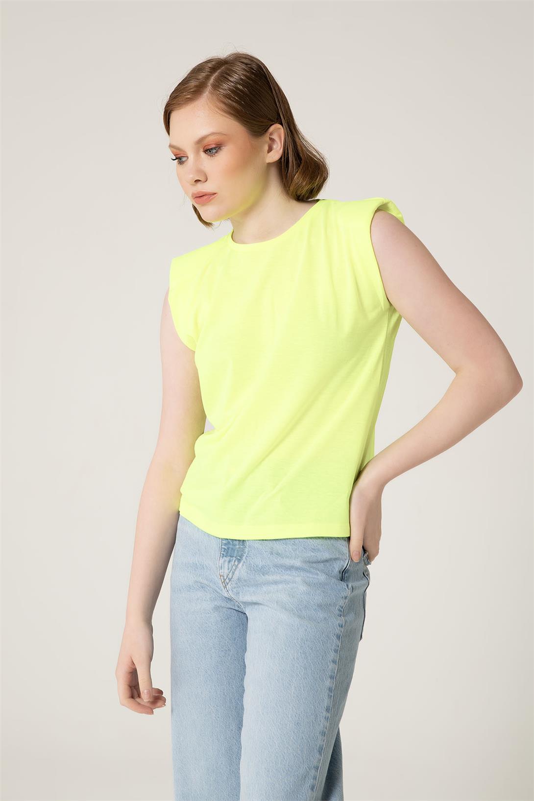 Nisan Kadın VATKALI T-SHIRT NEON SARI N22-1325