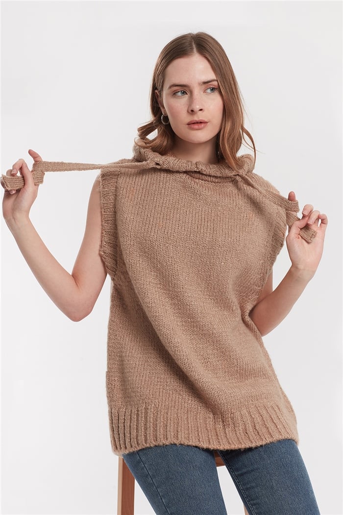 Nisan Kapşonlu Triko Süveter  CAMEL  TT3355-Z