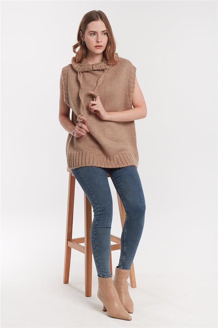 Nisan Kapşonlu Triko Süveter  CAMEL  TT3355-Z
