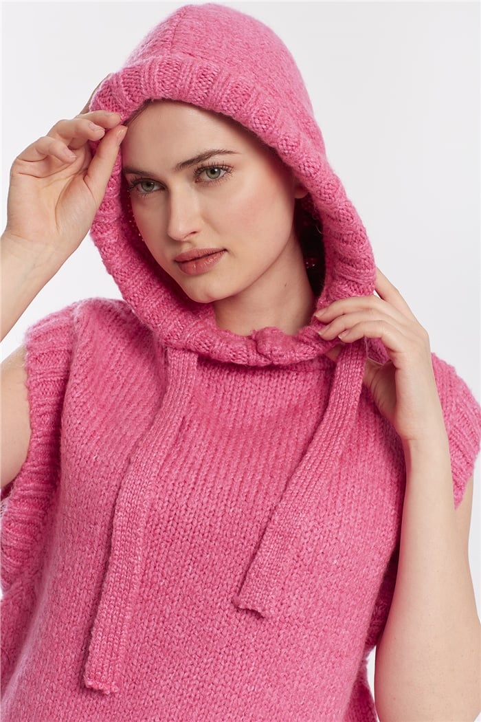 Nisan Kapşonlu Triko Süveter  PEMBE  TT3355-Z