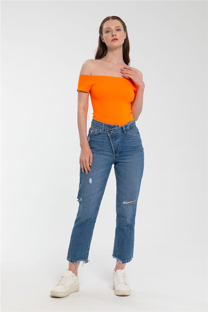 Nisan Kayık Yaka Triko Zıbın  NEON ORANJ  TT3128-Z