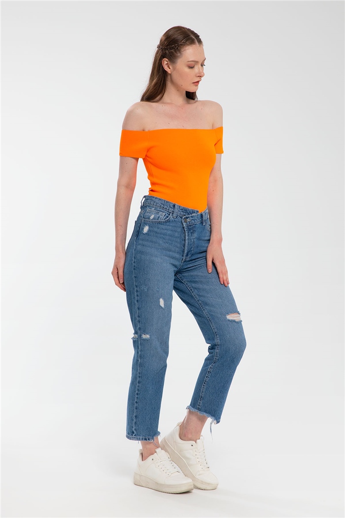 Nisan Kayık Yaka Triko Zıbın  NEON ORANJ  TT3128-Z