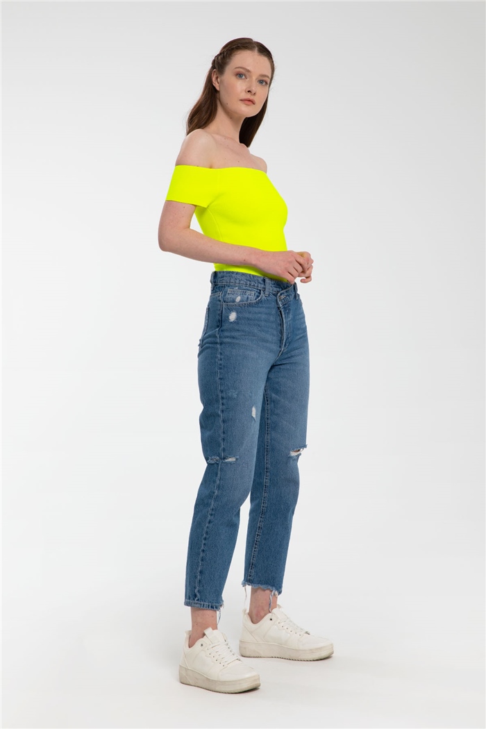 Nisan Kayık Yaka Triko Zıbın  NEON SARI  TT3128-Z