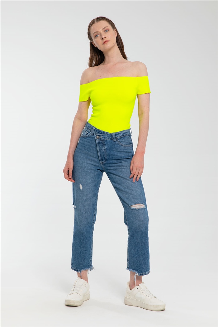 Nisan Kayık Yaka Triko Zıbın  NEON SARI  TT3128-Z